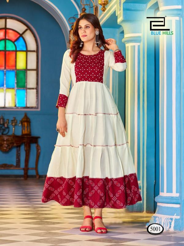 Blue Hills Snow White Rayon Long Anarkali Kurti